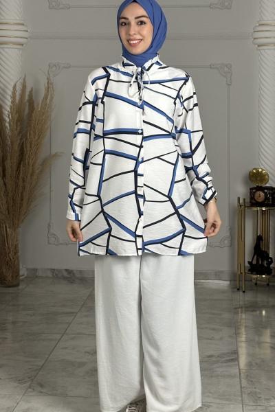 Açelya Gömlek  Mavi Geçişli