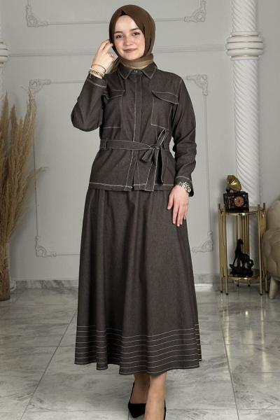 Afra Kot Etekli Takım Kahverengi