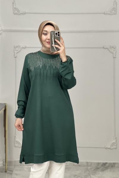 Ahsa Taşlı Tunik  Yeşil