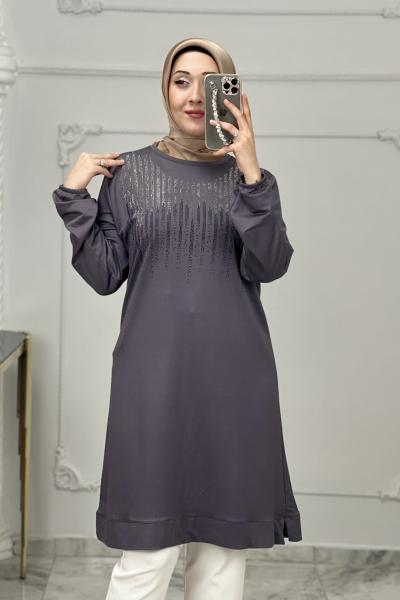 Ahsa Taşlı Tunik  Gri