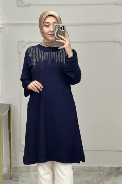 Ahsa Taşlı Tunik  Lacivert