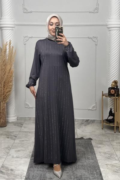 Ahu Taşlı Abiye Elbise  Gri