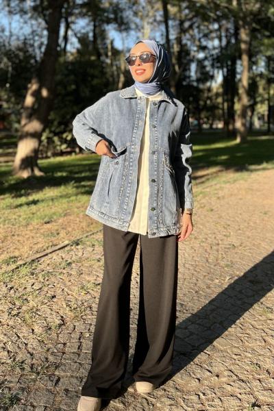 Asya Taşlı Kot Ceket  Açık Mavi