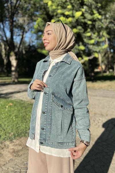 Asya Tşlı Kot Ceket  Turkuaz