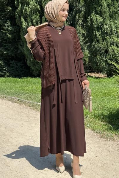 Ayça File Elbise  Kahverengi