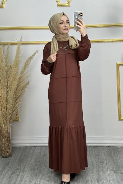 Aygül Biyeli Elbise Kahverengi