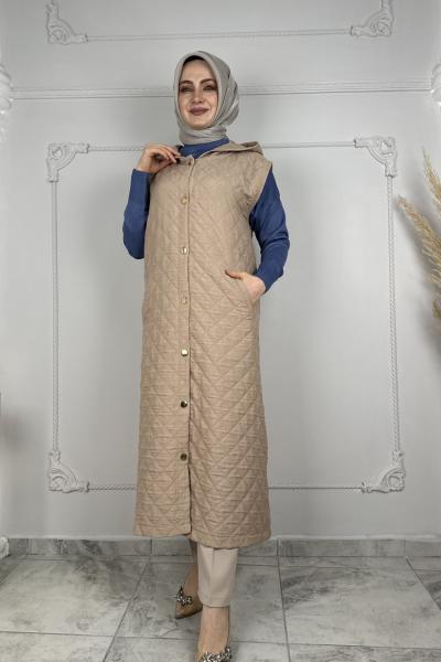 Ayla Kapitone Yelek  Bej