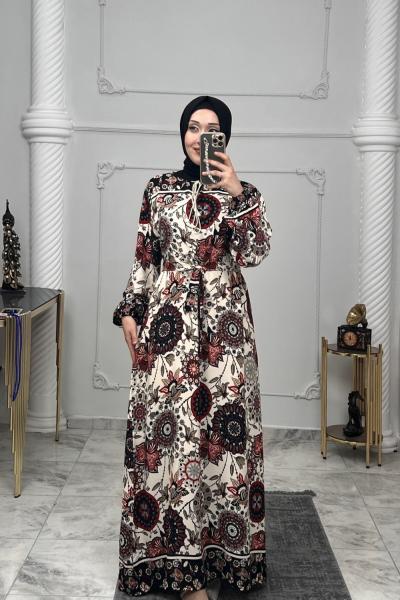 Battal Çiçek Viskon Elbise  Bordo