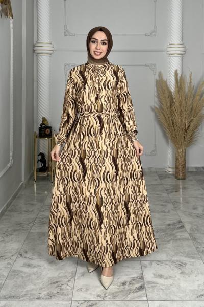 Belgin Elbise Kahverengi Bej