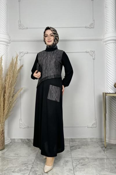 Beyza Elbise  Gri Siyah