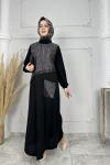Beyza Elbise  Gri Siyah