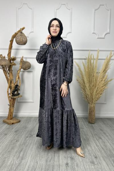 Beyza Kadife Elbise Antrasit