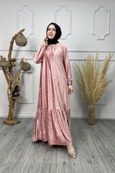 Beyza Kadife Elbise Pudra