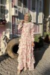 Çiçek Saten Elbise  Pembe