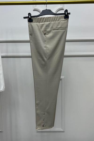 Dar Paça Krep Çıtçıt Pantolon  Taş Rengi