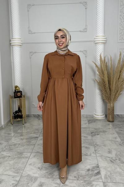 Defne Yelekli Elbise  Taba