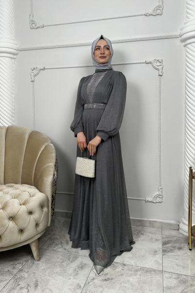 Destan Simli Abiye  Gri