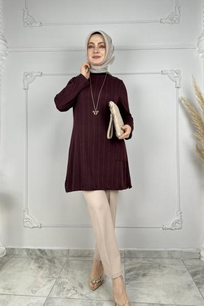 Diyar Tunik Bordo Çizgili