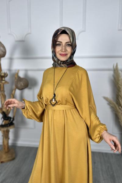 Dora Saten Ayrobin Abiye Elbise  Hardal Sarısı