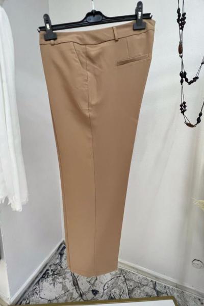 Duble Krep Dar Paça Pantolon Bej Bej