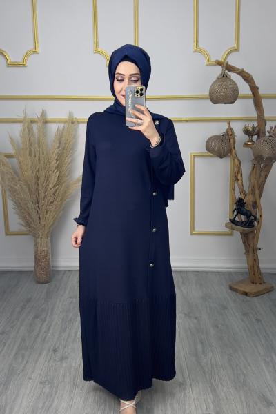 Düğme Elbise Lacivert