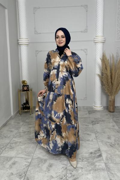 Ela Viskon Elbise  Mavi