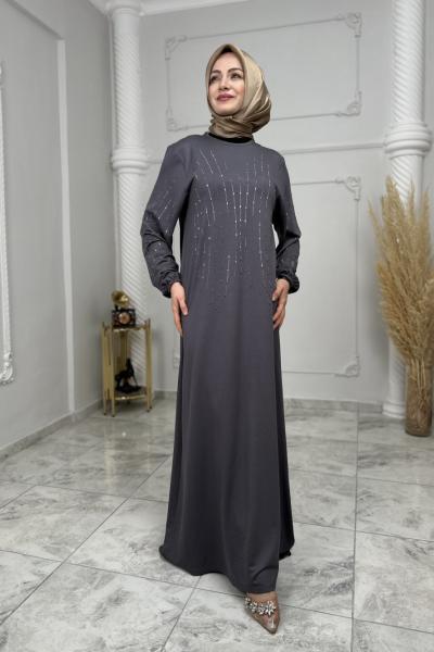 Elif Taşlı Abiye Elbise  Gri