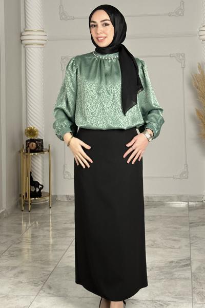 Evsa Saten Bluz Yeşil