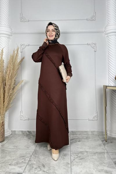 Fırfırlı Elbise  Kahverengi