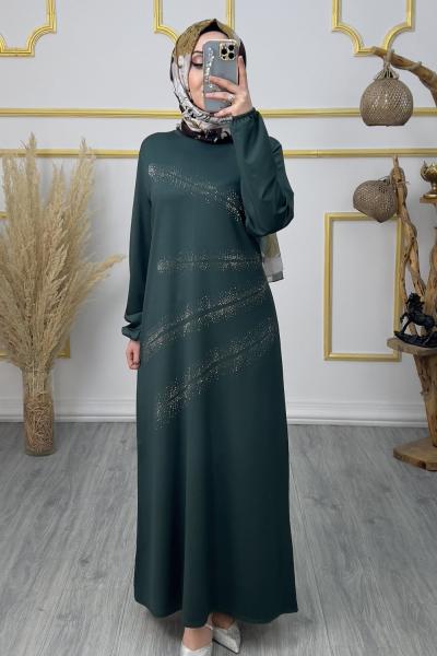 Funda Taşlı Elbise Yeşil