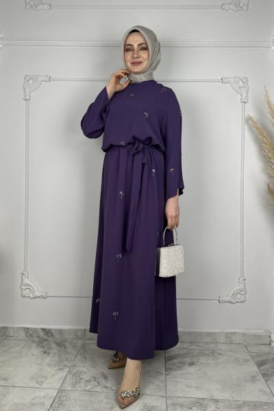 Gonca Abaya Elbise  Lila
