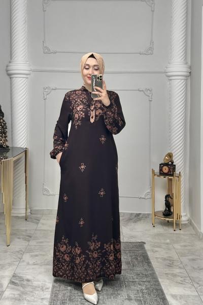 Gülşah Cepli Viskon Elbise  Acı Kahve