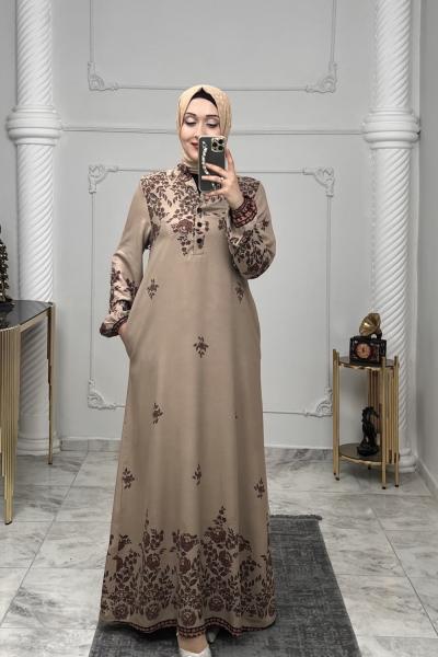 Gülşah Cepli Viskon Elbise  Bej