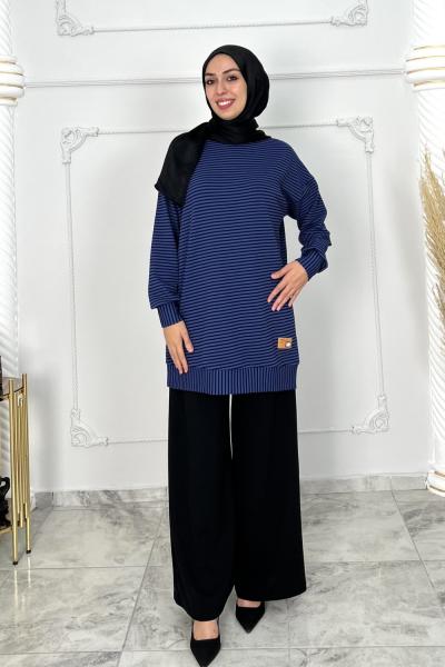 Hazan çizgili Örme Tunik Mavi
