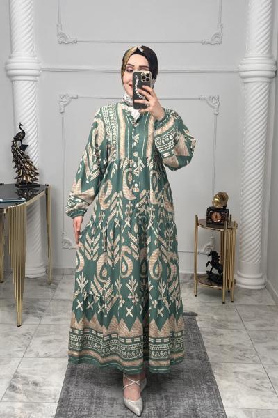 Hitit Viskon Elbise Yeşil