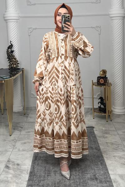 Hitit Viskon Elbise Bej