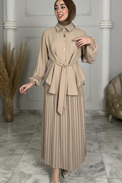Hümeyra Etekli Takım Bej