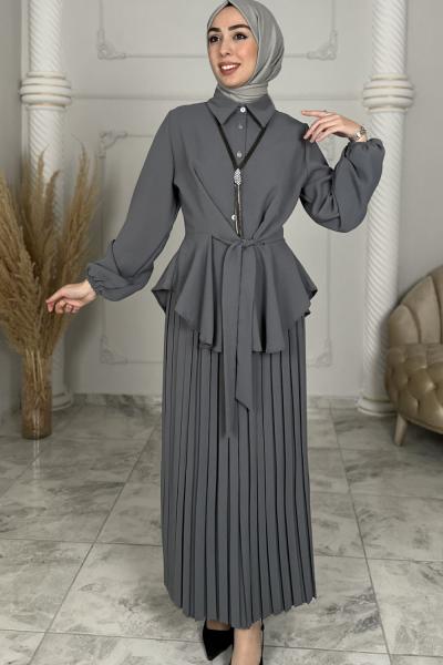 Hümeyra Etekli Takım Gri