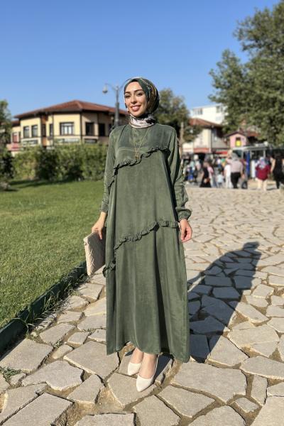 İpek Cupro Elbise  Yeşil