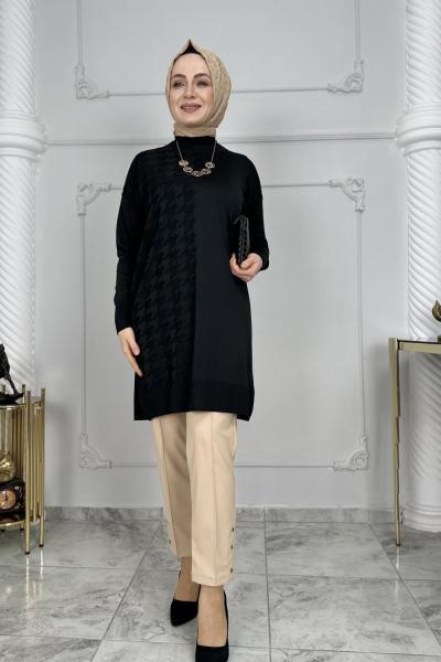 İpek Merserize Tunik Takım  Siyah