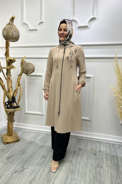 Kapşonlu Ayrobin Kap Bej