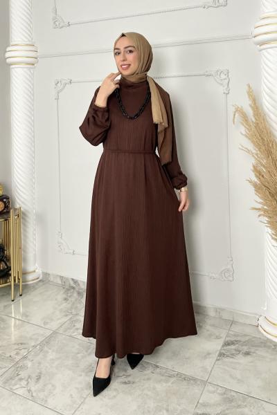 Kolye Hediyeli Gülçin Elbise  Kahverengi