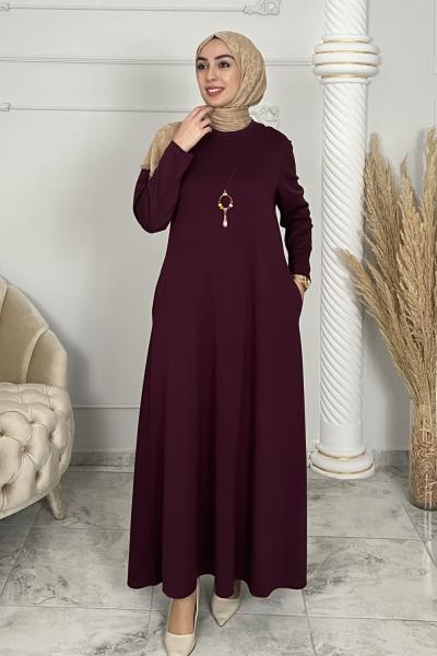 Kolye Hediyeli Esin Elbise Bordo