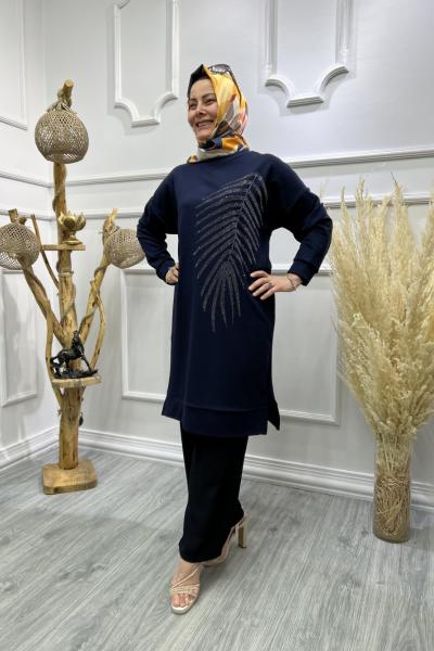 Kompak Palmiye Tunik Lacivert