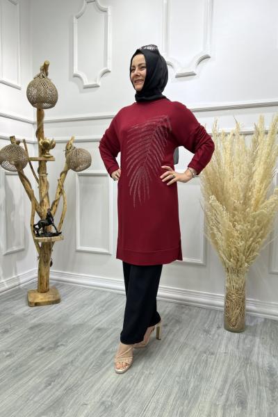 Kompak Palmiye Tunik  Bordo
