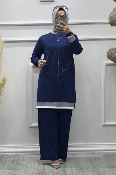 Camkırığı Desen Takım Açık Lacivert