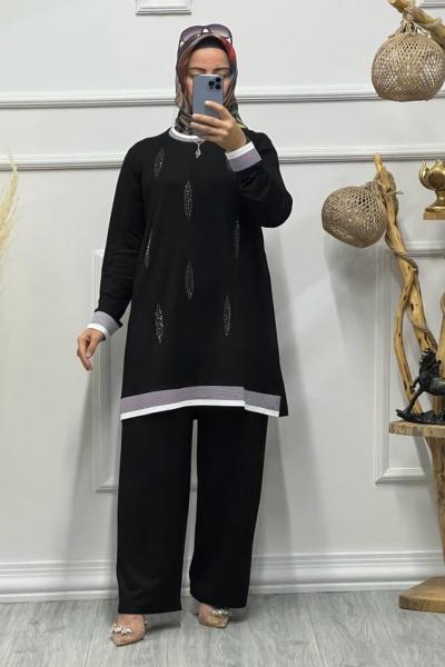 KRİSTAL DAMLA DESEN TAKIM Siyah