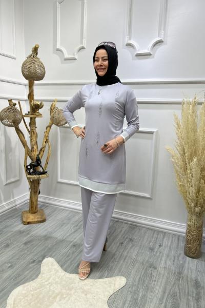 Kristal Damla Desen Takım Gri