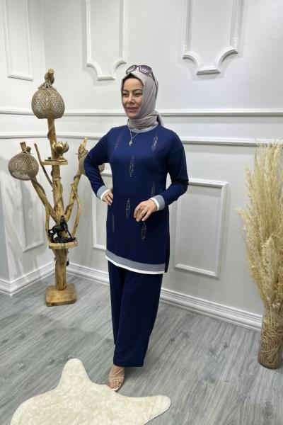Kristal Damla Desen Takım Lacivert