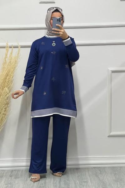 KRİSTAL HALKA DESEN TAKIM Lacivert